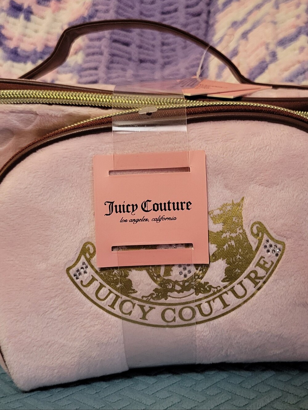 Juicy Couture Pink/Brown/Gold Travel Cosmetic Zip Case W/Handle & Second Case